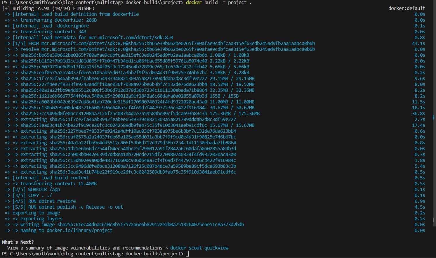Docker image build output